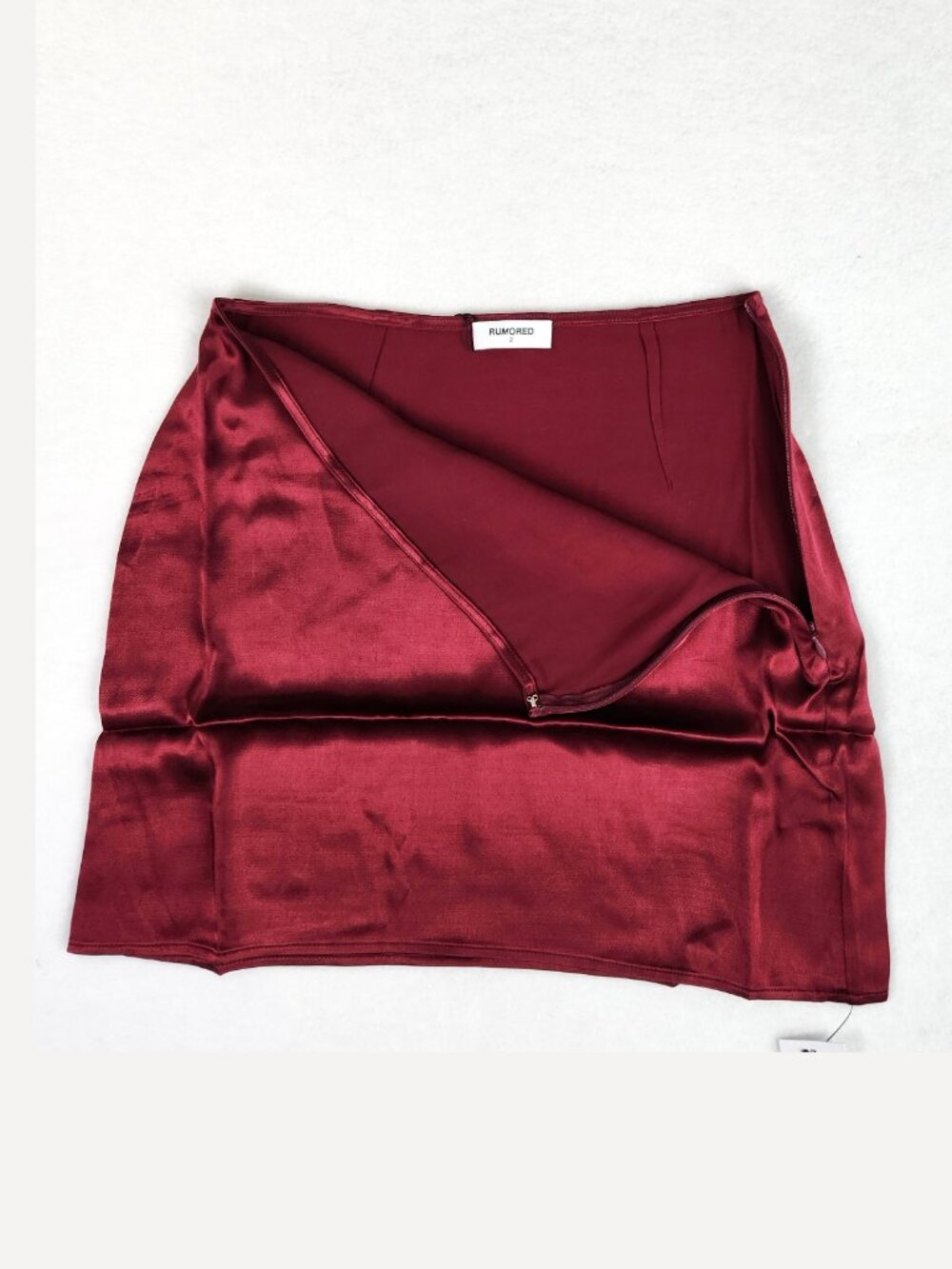RUMORED Kerrigan Metallic Satin Mini Skirt Size 2 Merlot Burgundy NWT - Picture 5 of 8
